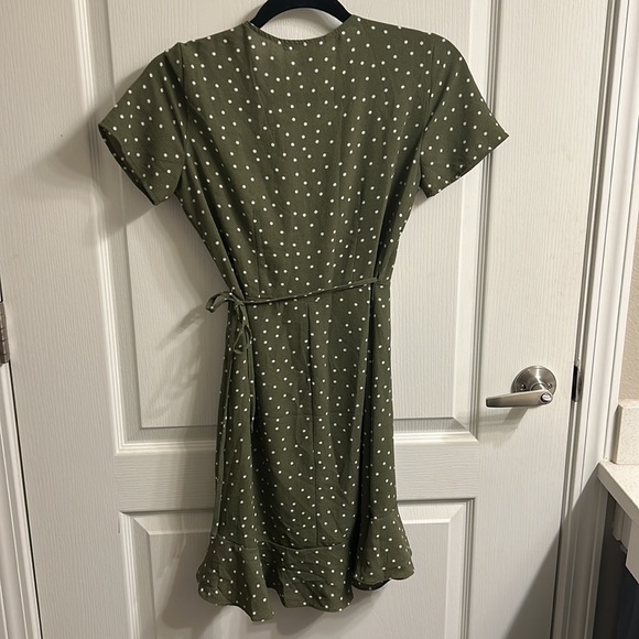 Olive Green Polka Dot Wrap Dress - Picture 3 of 3